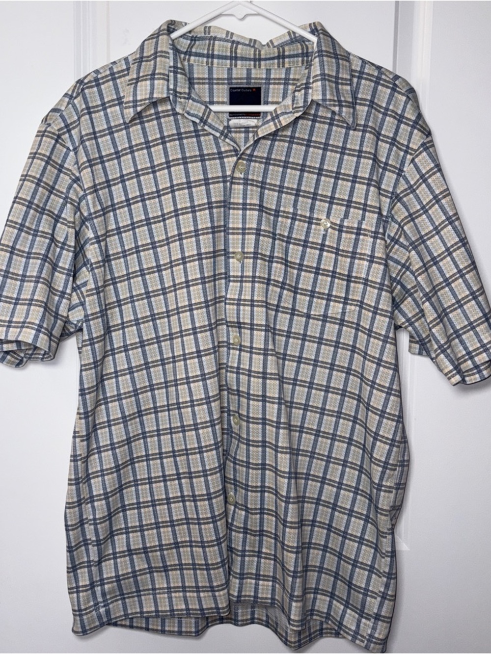 Men’s Counter Culture Short-Sleeve Plaid Button-Down Shirt - Blue & Tan Size: L